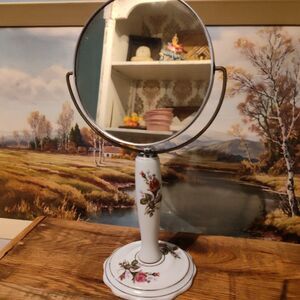 Vintage Pedestal Swivel Magnifying Round Vanity Mirror- Made in Japan